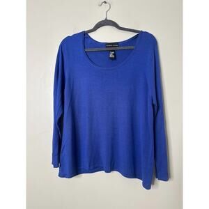 August Silk Pullover Sweater Womens 2X Plus Silk Blend Blue Lightweight Career